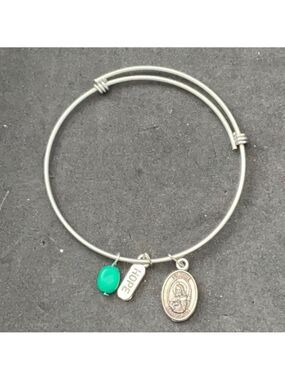 Vintage Silver Charm Bracelet Green Accent